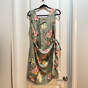 Caribbean Joe Large Green Floral Dress Faux Wrap Skirt Armpit To Armpit 20”